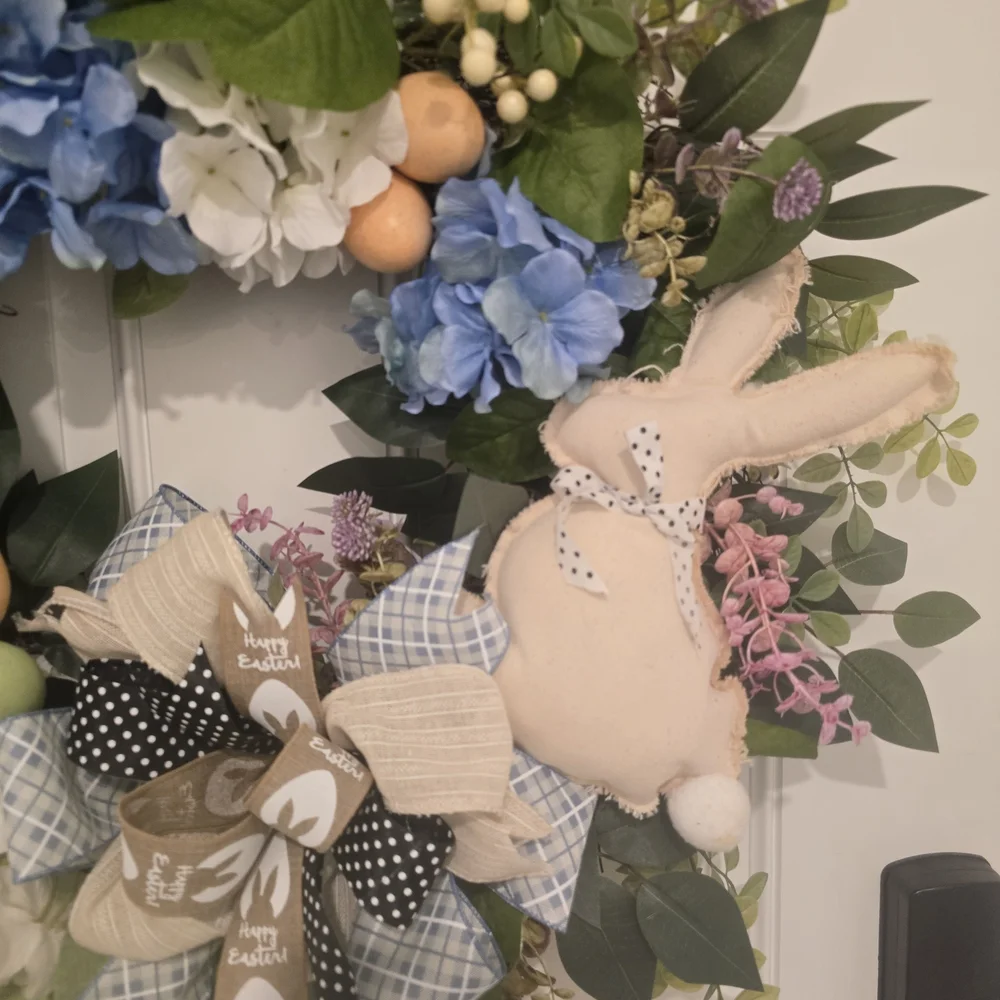 Spring Floral Easter Wreath with Bunny Accents